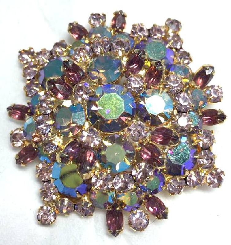 Front view of Purple (cardinal) Navettes Brooch