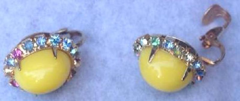 Front view of Yellow Cabochons Plastic Earrings Clip