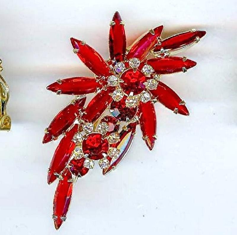 Front view of Red Navettes Brooch