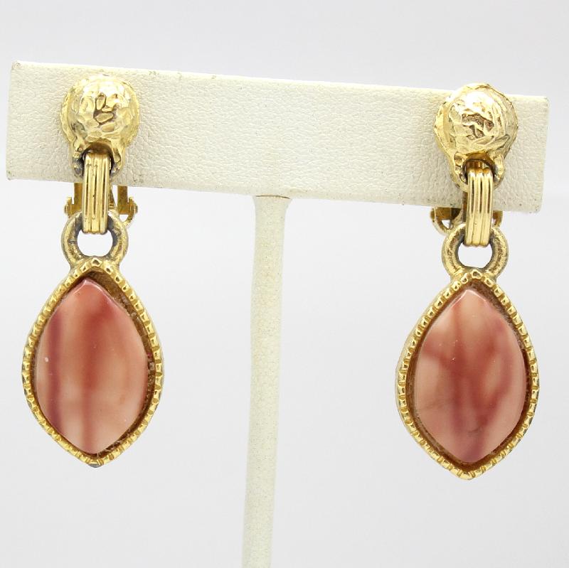 Front view of Pink Navettes Plastic Earrings Clip