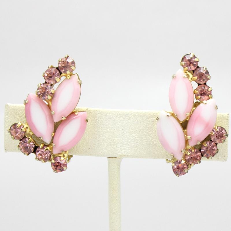 Front view of Pink Navettes Multi-Color/Shaded Earrings Clip