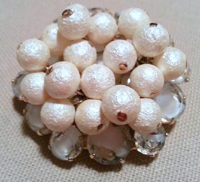 Front view of White (chalk Or Milk) Cabochons Givre Brooch