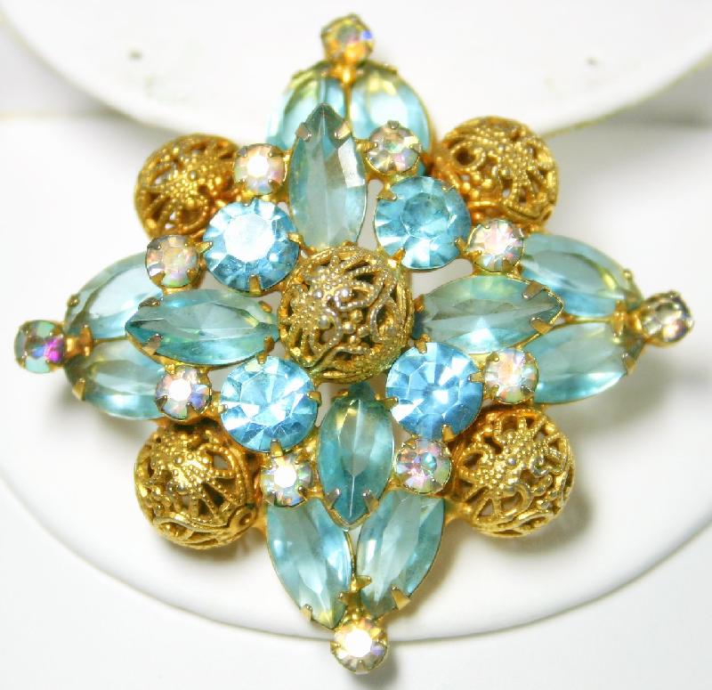 Front view of Blue Navettes Brooch