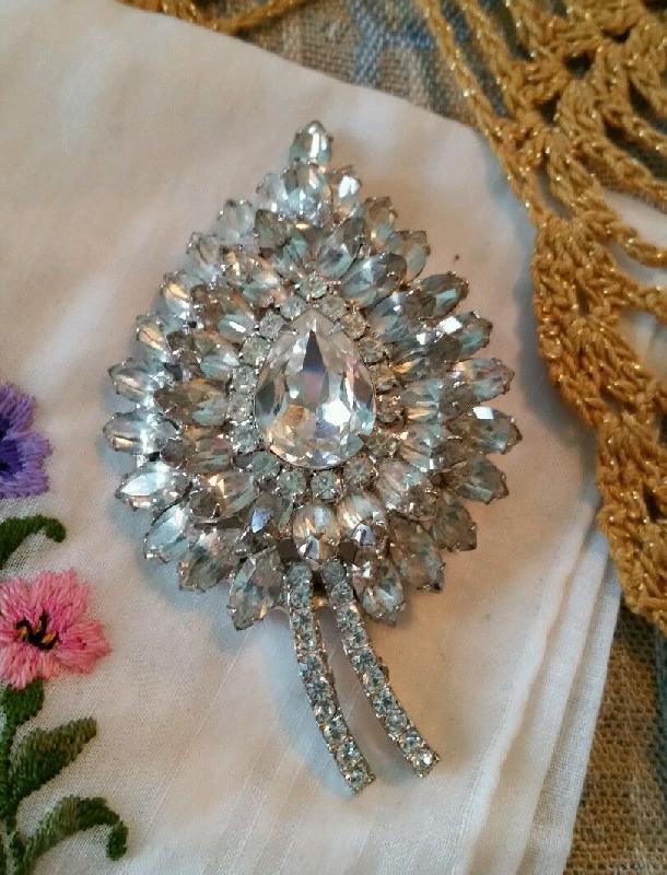 Front view of Clear Navettes Brooch