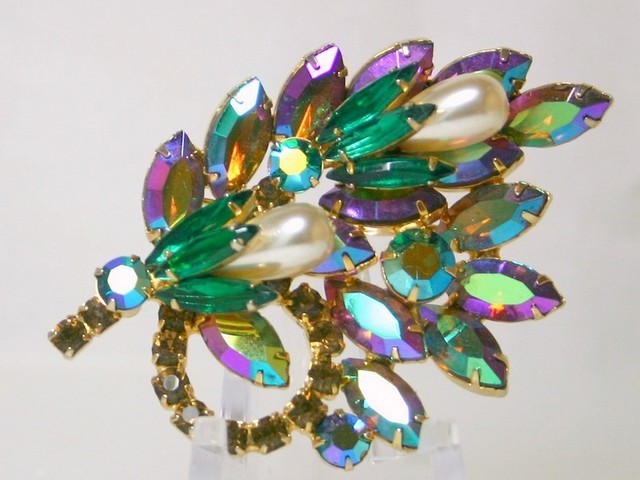 Front view of Multiple Colors Navettes Brooch