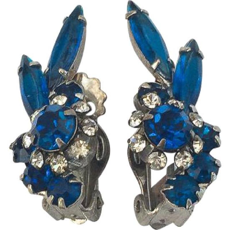 Front view of Blue Navettes Earrings Clip
