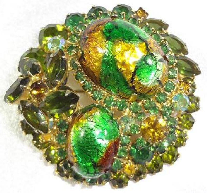 Front view of Green Cabochons Multi-Color/Shaded Brooch