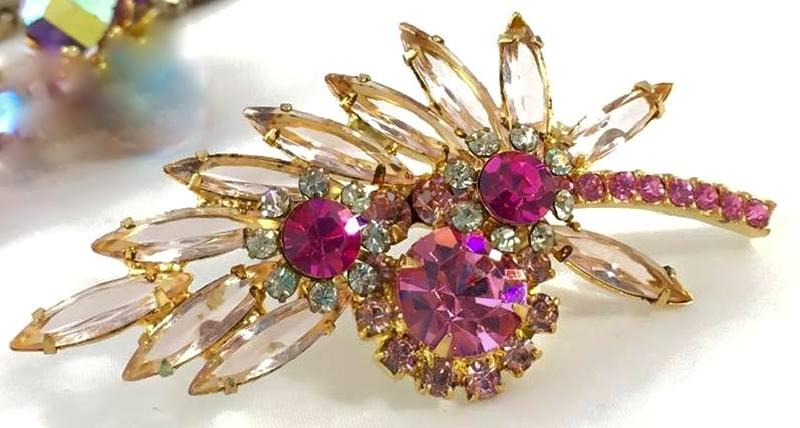 Front view of Pink Navettes Brooch