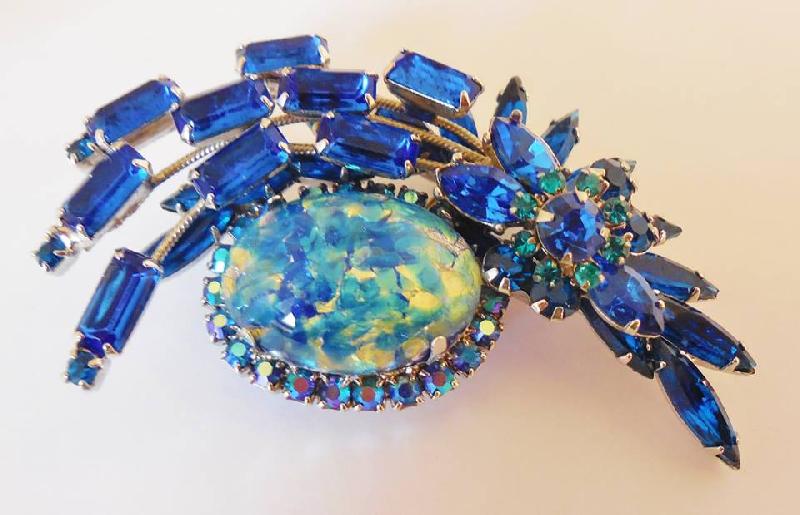 Front view of Blue Baguettes Spotted Brooch