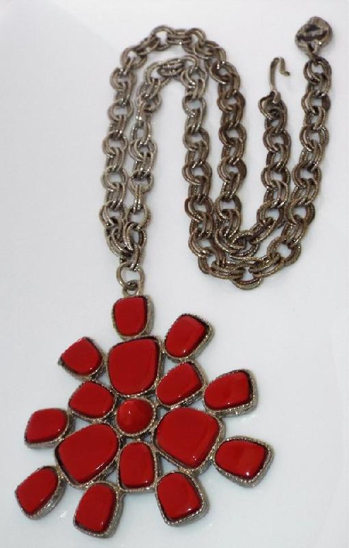 Front view of Red Chatons Only Plastic Pendant