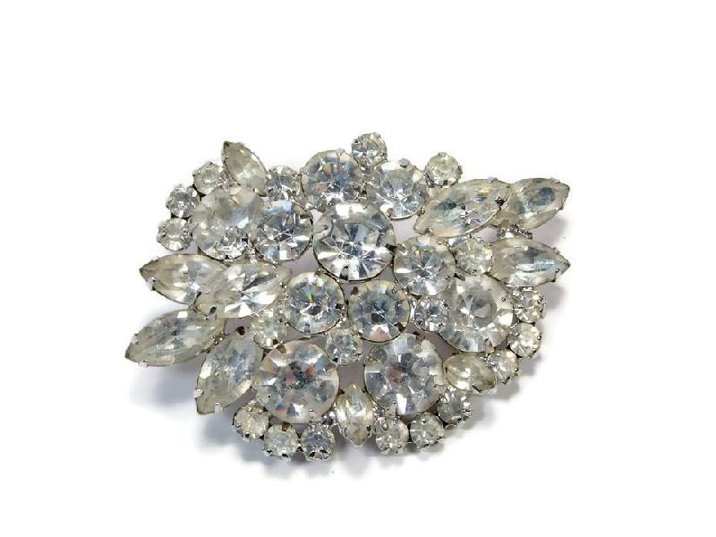 Front view of Clear Navettes Brooch