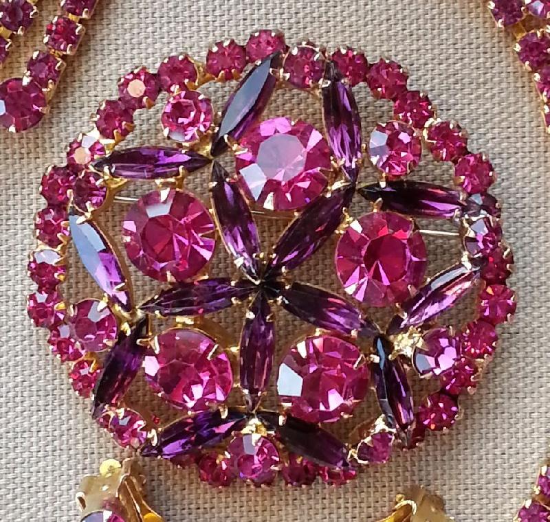 Front view of Pink Navettes Brooch