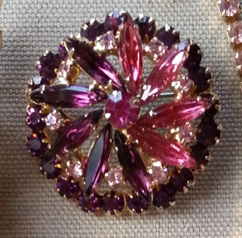 Front view of Pink Navettes Brooch