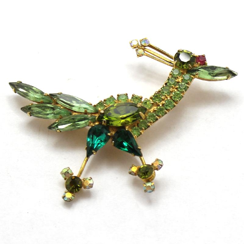 Front view of Green Navettes Brooch