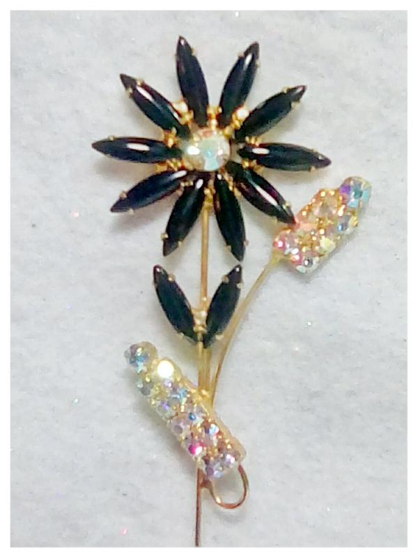 Front view of Black (jet) Cabochons Brooch