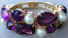 Purple (cardinal) Emerald Cut Pearl Bracelet Clamper