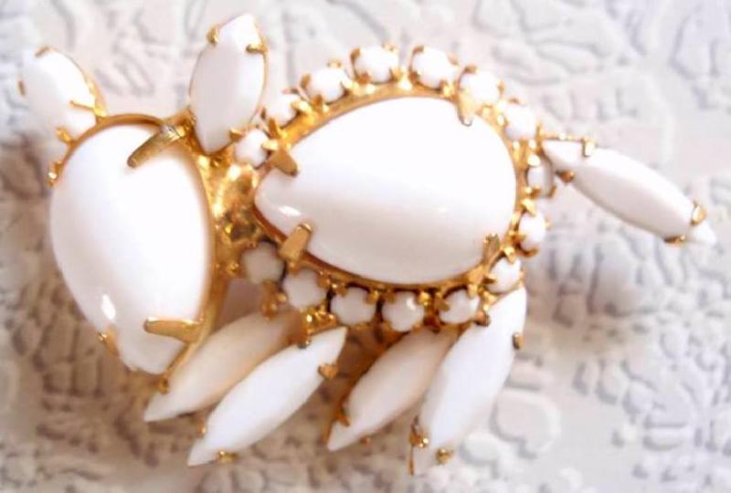 Front view of White (chalk Or Milk) Pear Brooch