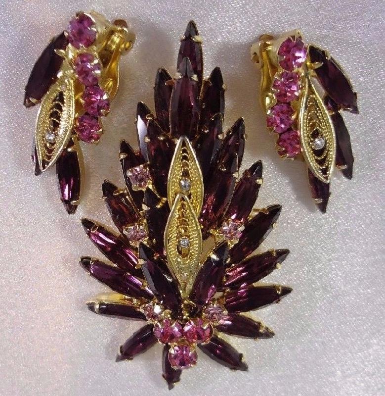 Front view of Purple (cardinal) Navettes Earrings Clip