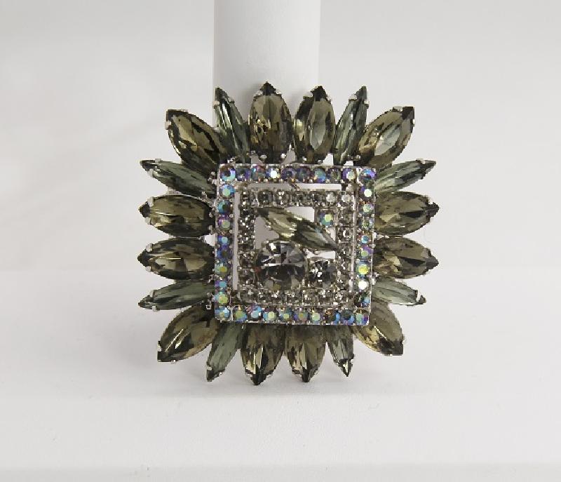 Front view of Gray (black Diamond) Navettes Brooch