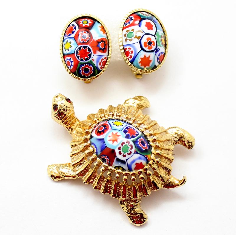 Front view of Multiple Colors Cabochons Multi-Color/Shaded Earrings Clip