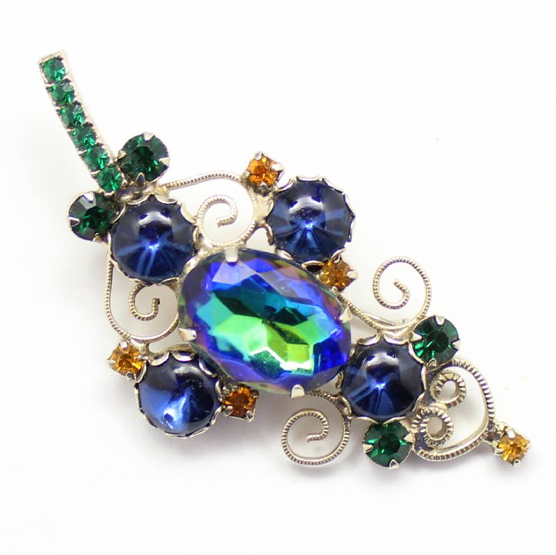 Front view of Blue Oval Multi-Color/Shaded Brooch
