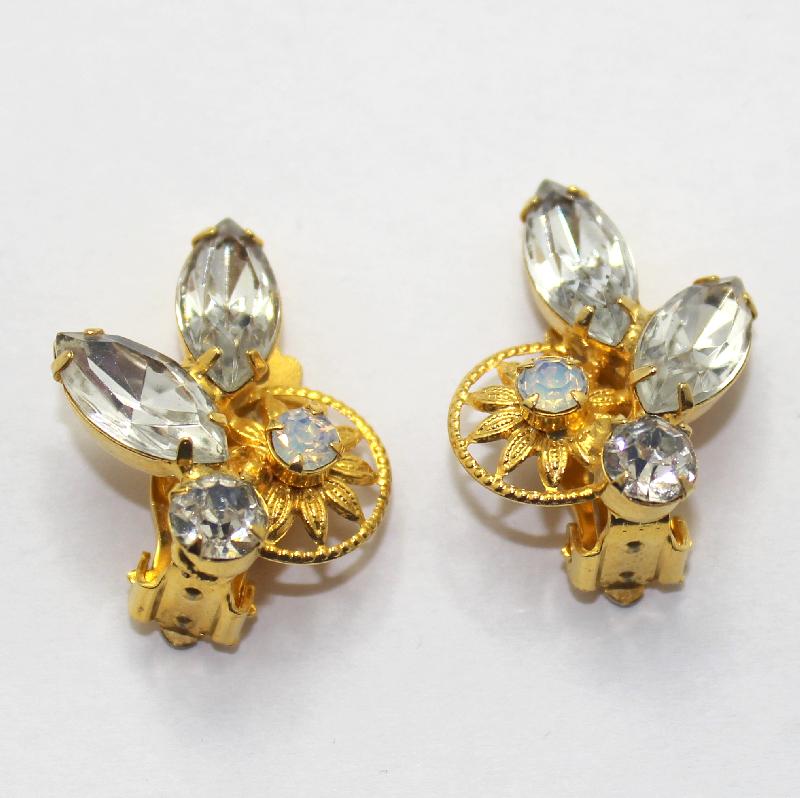 Front view of Clear Navettes Earrings Clip