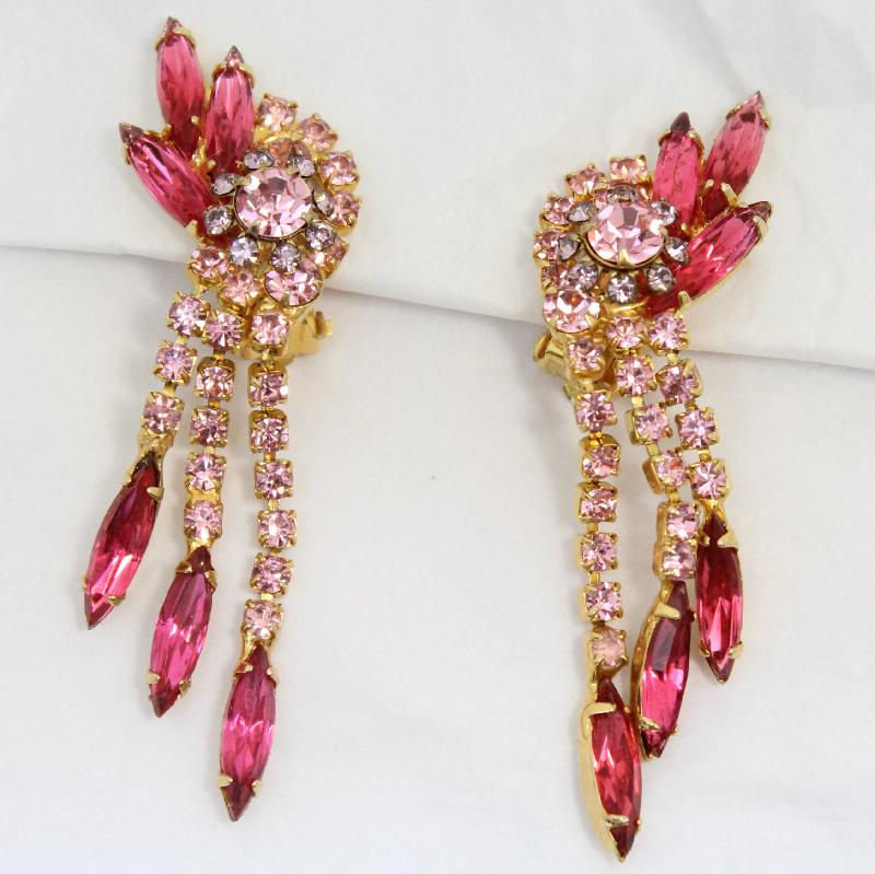 Front view of Pink Navettes Earrings Clip