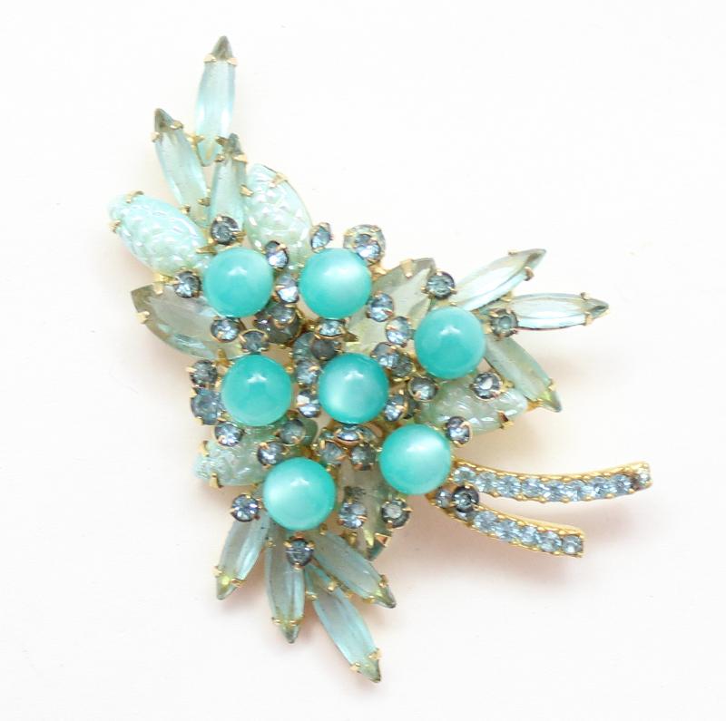 Front view of Blue Navettes Molded/Cut Brooch