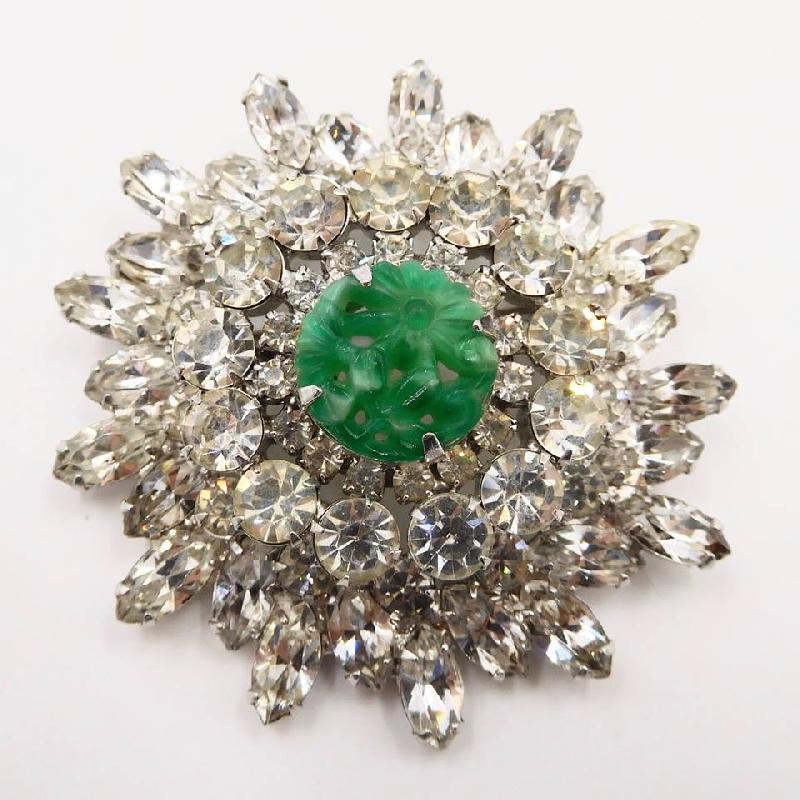 Front view of Green Cabochons Molded/Cut Brooch