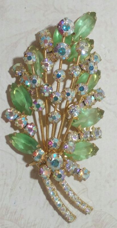Front view of Green Navettes Brooch