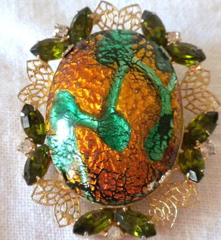 Front view of Green Cabochons Multi-Color/Shaded Brooch