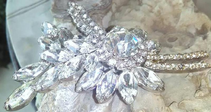 Front view of Clear Navettes Brooch