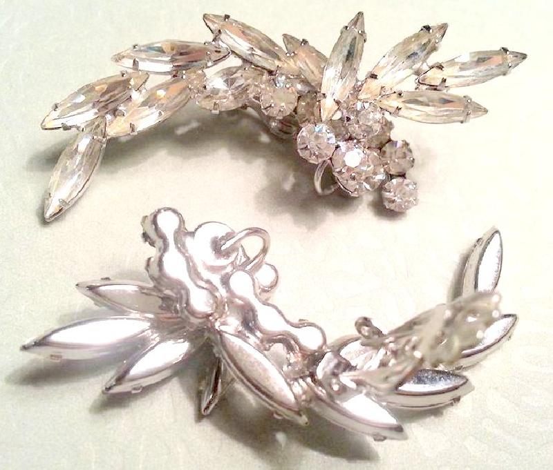 Front view of Clear Navettes Earrings Clip
