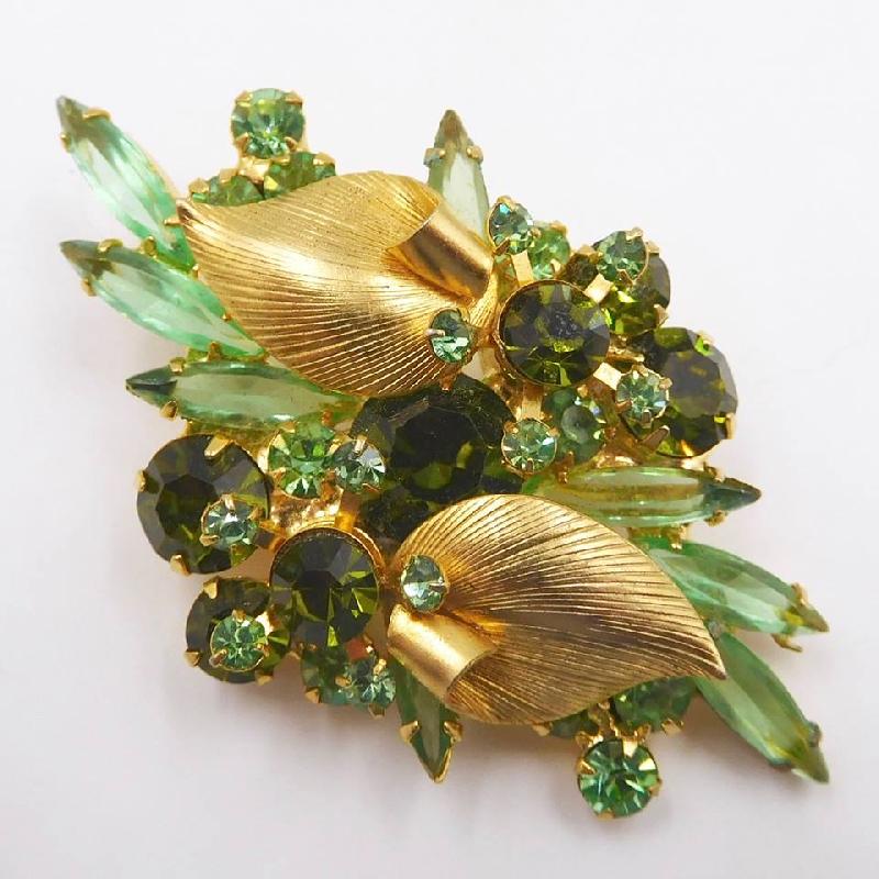 Front view of Green Navettes Brooch