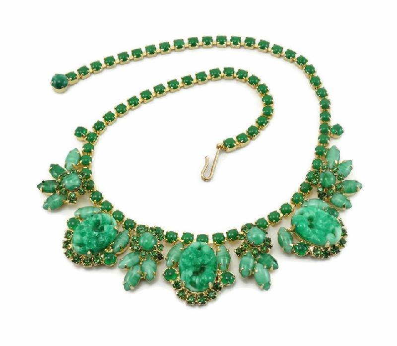 Front view of Green Cabochons Molded/Cut Necklace