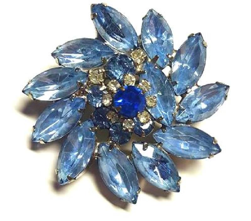 Front view of Blue Navettes Brooch