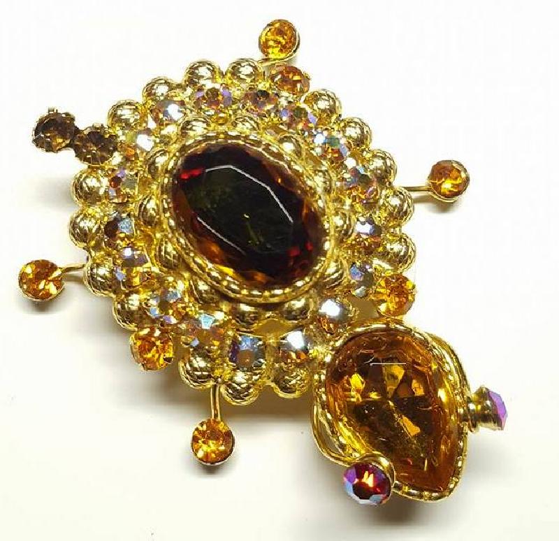 Front view of Topaz Pear Brooch