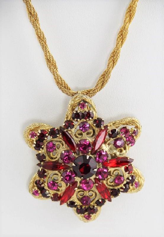 Front view of Red Navettes Pin Pendant