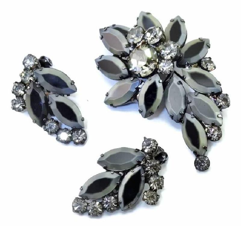 Front view of Black (jet) Navettes Multi-Color/Shaded Brooch
