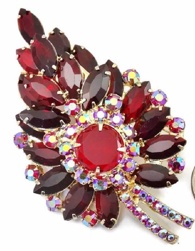 Front view of Red Navettes Brooch