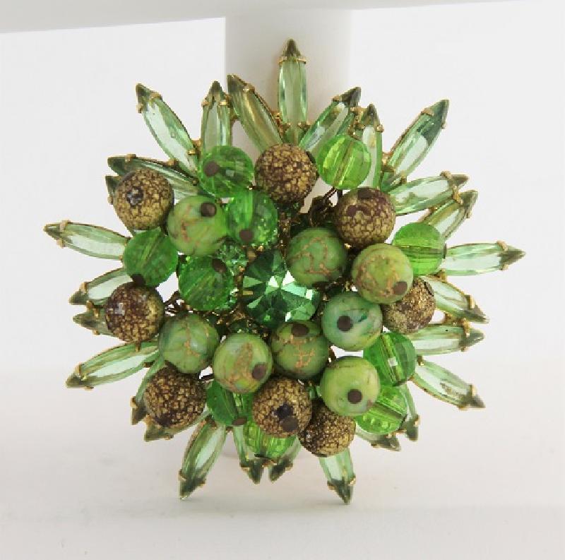 Front view of Green Navettes Brooch