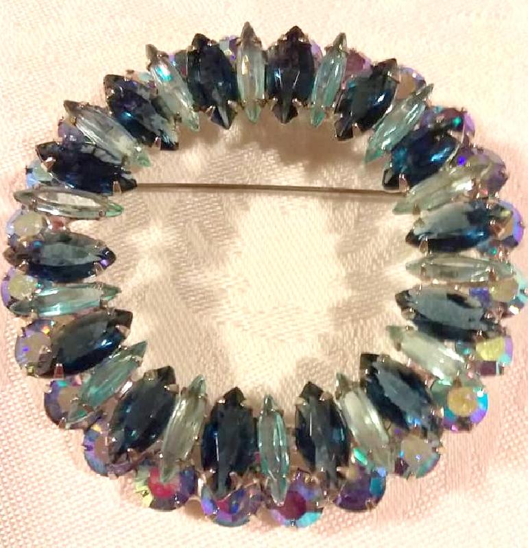 Front view of Blue Navettes Brooch