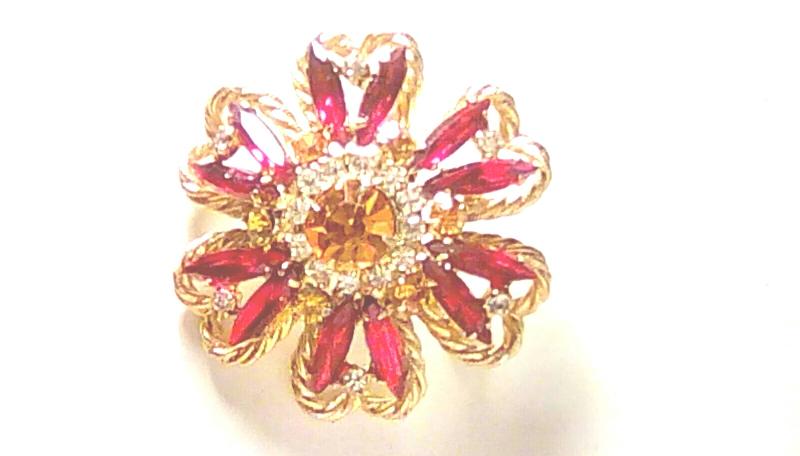 Front view of Red Navettes Brooch
