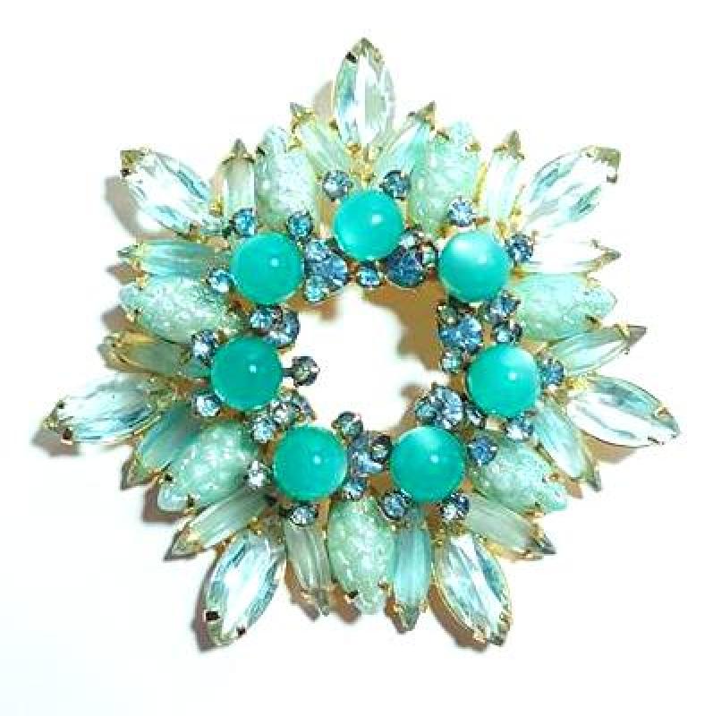 Front view of Turquoise Navettes Molded/Cut Brooch