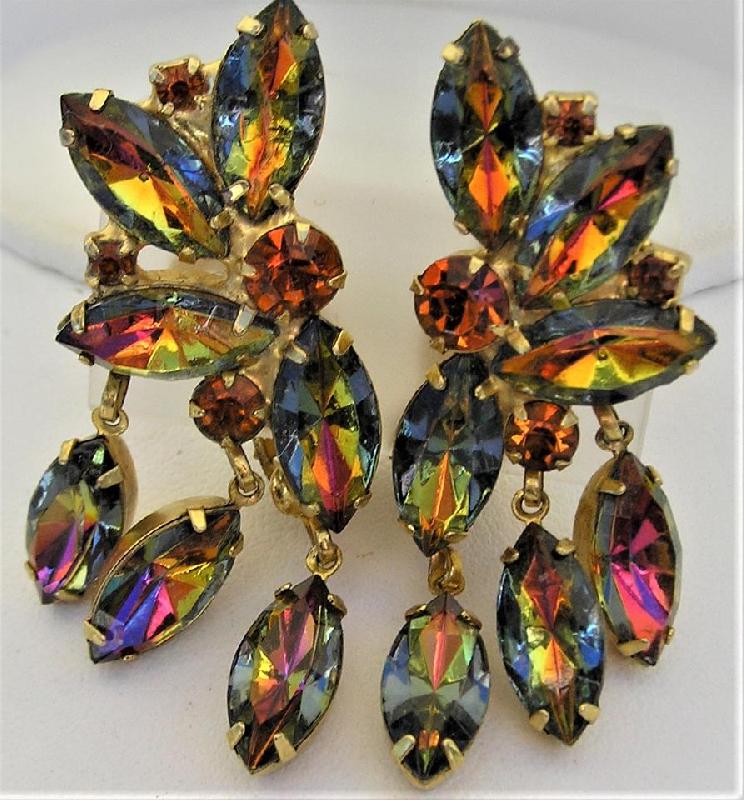 Front view of Multiple Colors Navettes Multi-Color/Shaded Earrings Clip