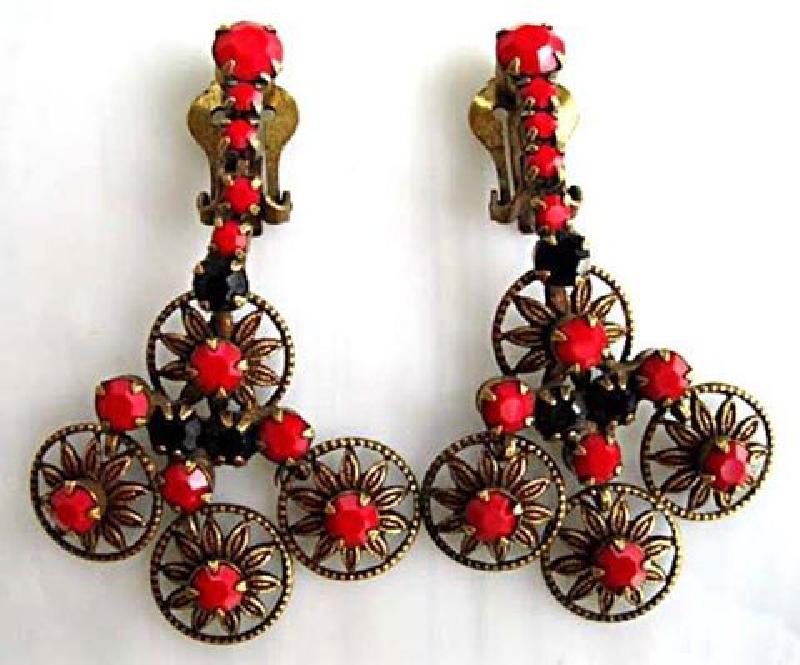Front view of Red Chatons Only Earrings Clip