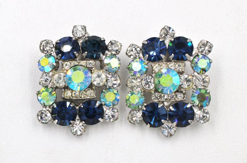 Front view of Blue Chatons Only Earrings Clip