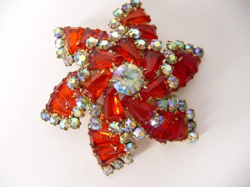 Front view of Orange Keystones Brooch