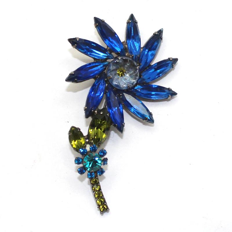 Front view of Blue Navettes Molded/Cut Brooch