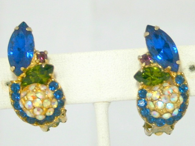 Front view of Blue Chatons Only Earrings Clip
